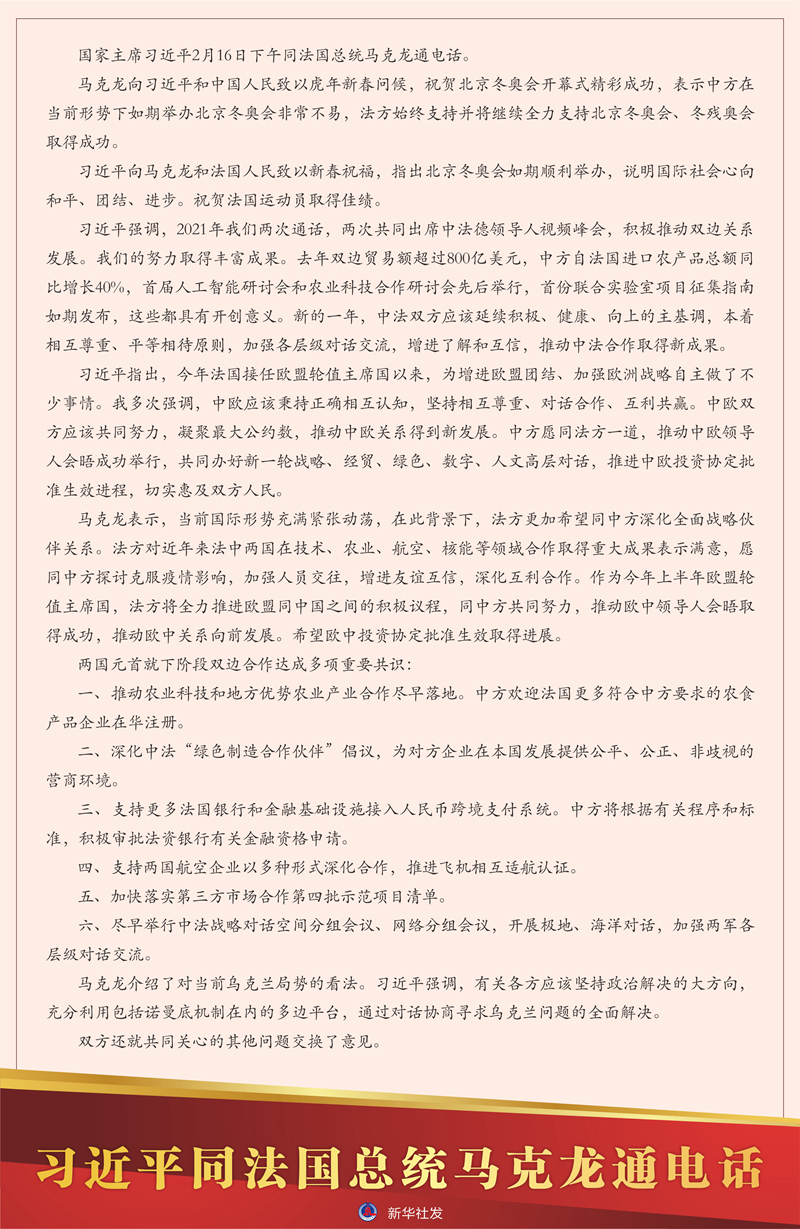 习近平同法国总统马克龙通电话